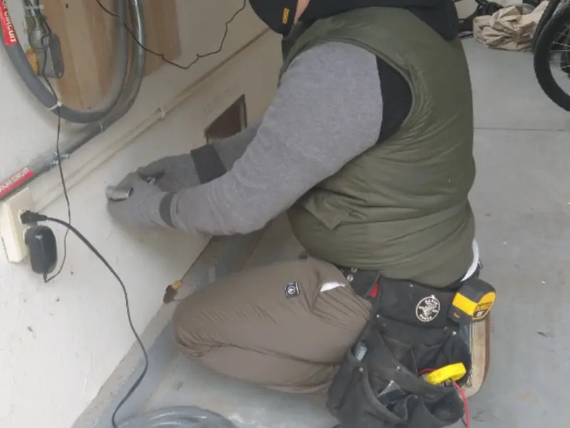 Electrician performing outlet wiring in a Cactus garage